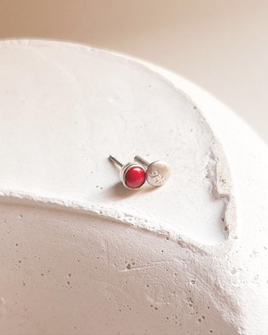 Red Onyx Screw Back Minimal Silver Nose Pin with vibrant gemstone