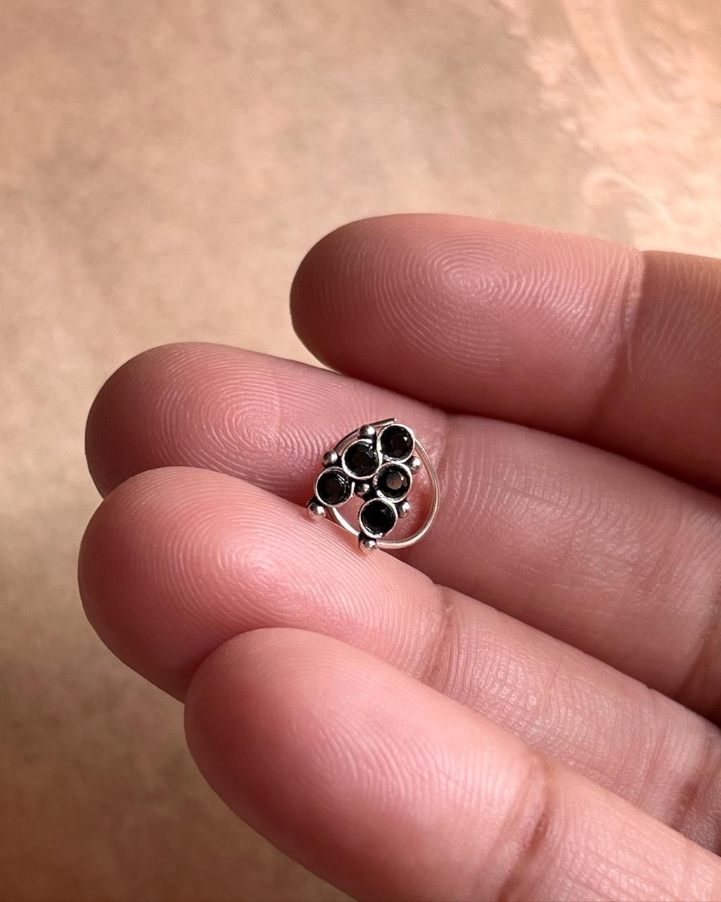 925 sterling silver nose pin with black CZ gemstone for nose piercing