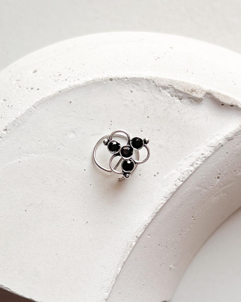925 sterling silver tribal nose pin with black CZ gemstone