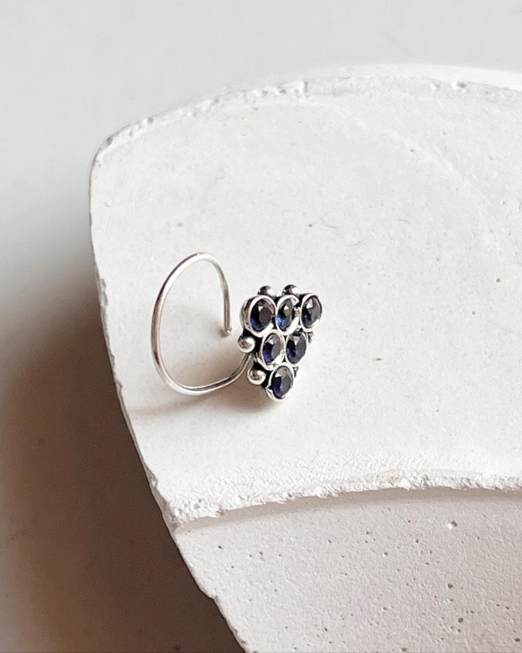 925 sterling silver tribal nose pin with blue CZ gemstone