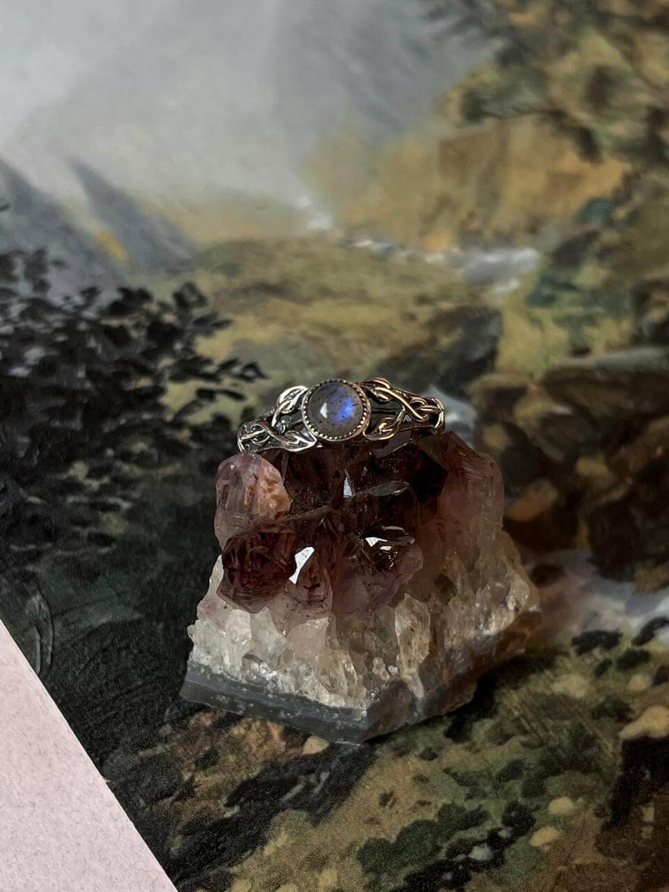 "Labradorite Forest Enchantments 925 Silver Ring with Magical Iridescent Stone"