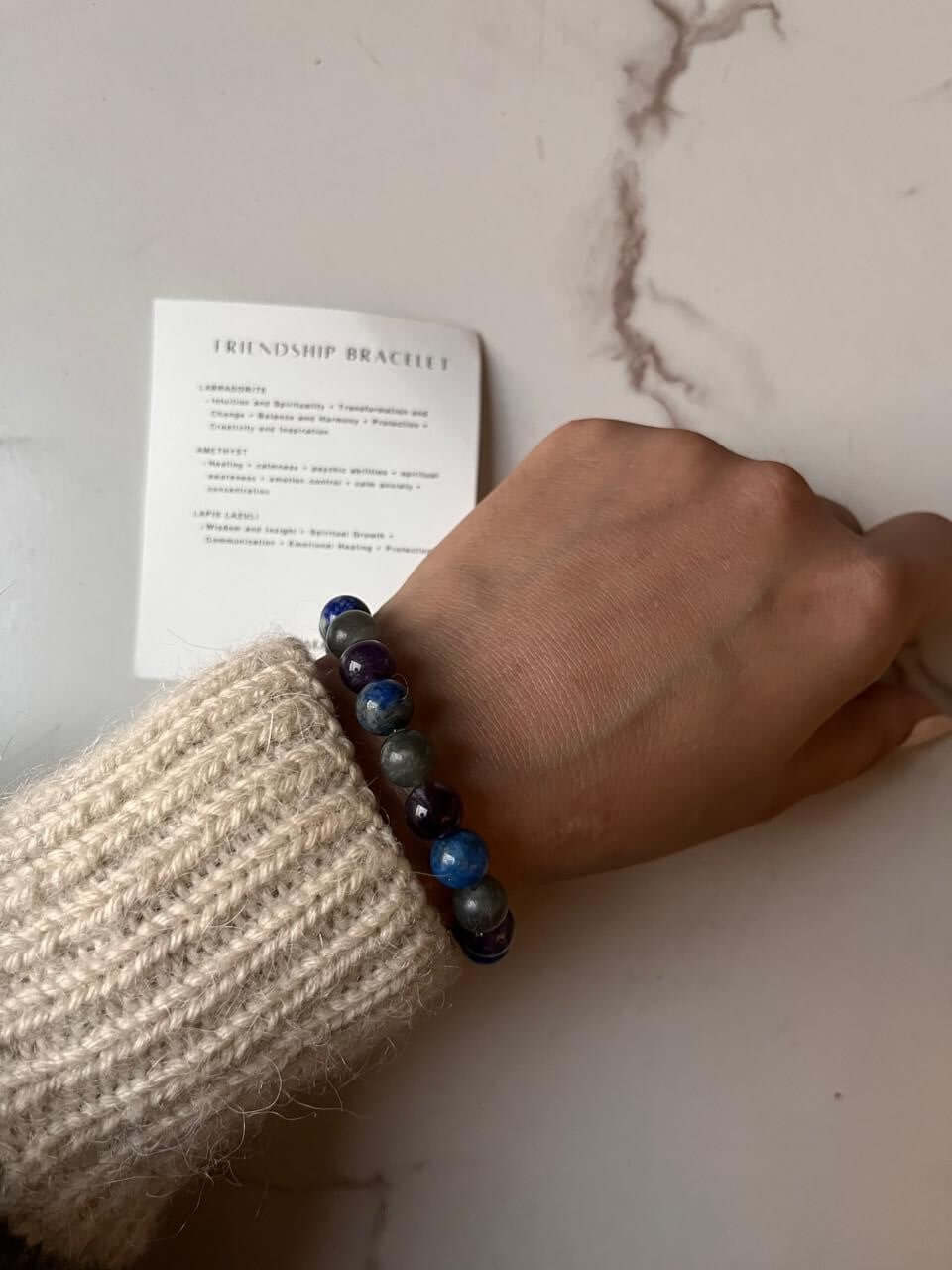 Close-up of 8mm Natural Crystal Bracelet for friendship energy