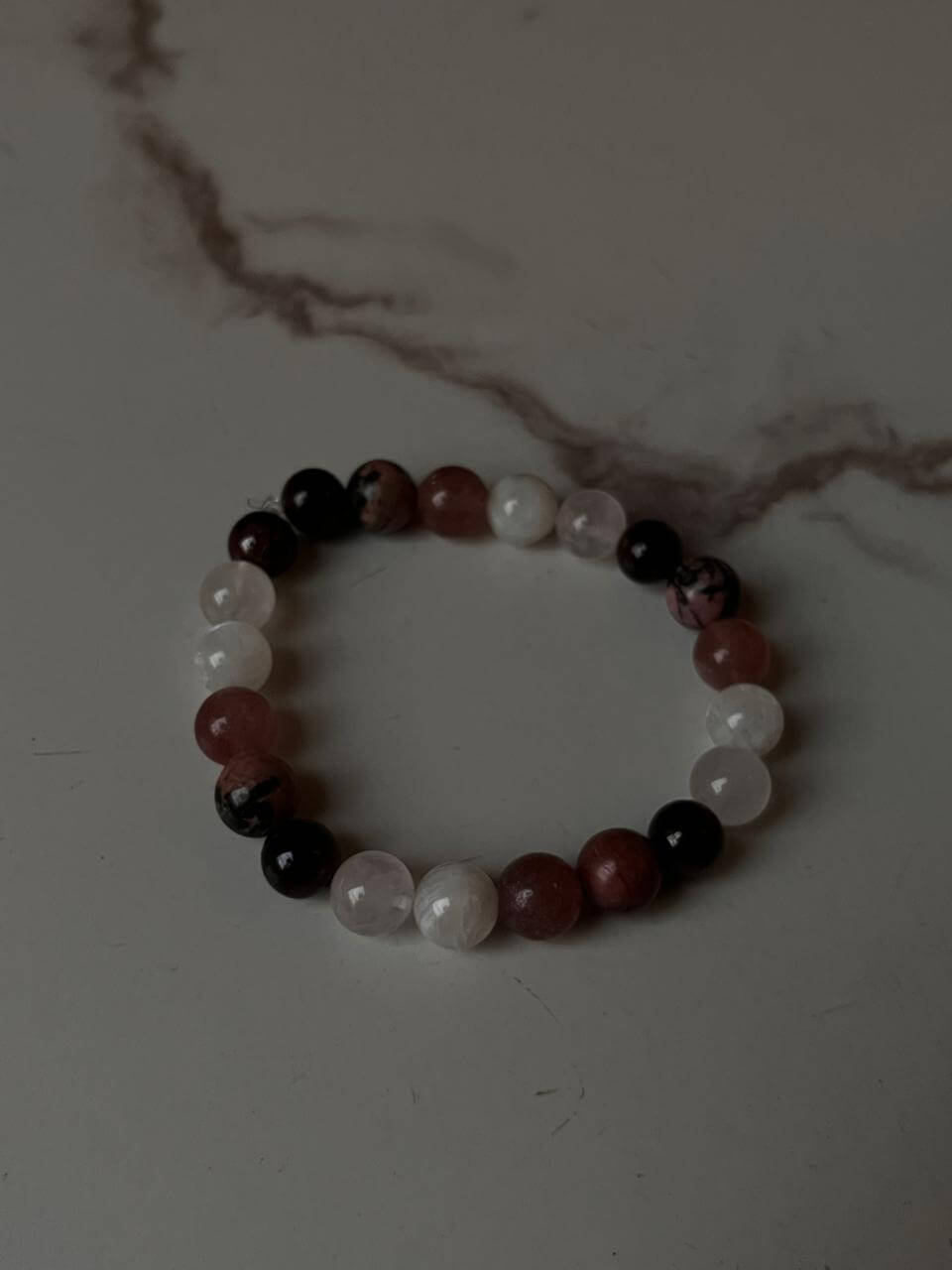 Close-up of 8mm Natural Crystal Bracelet for love and romance