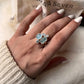 925 silver ring featuring aquamarine and blue topaz cluster of 4 stones