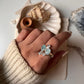 925 silver ring featuring aquamarine and blue topaz cluster