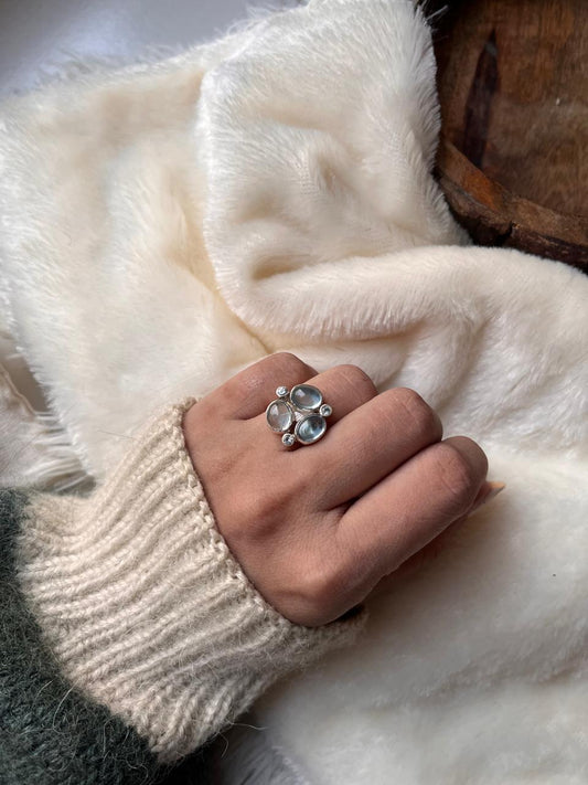 925 silver ring with aquamarine and blue topaz cluster of 5 stones