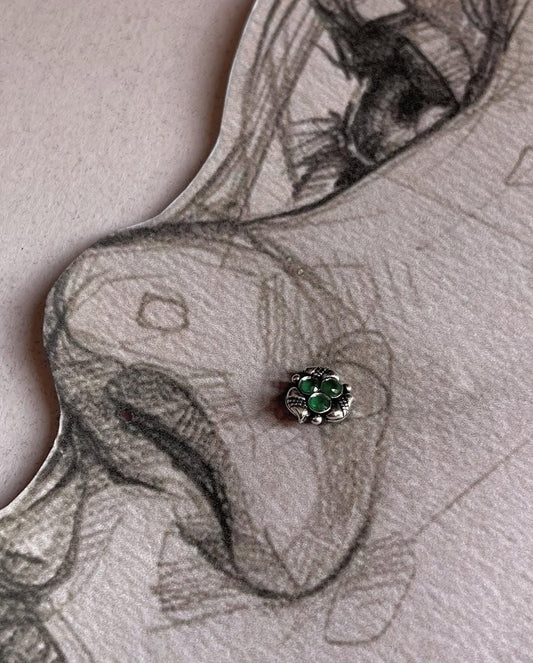 Tribal rawa green CZ stone wired back silver nose pin
