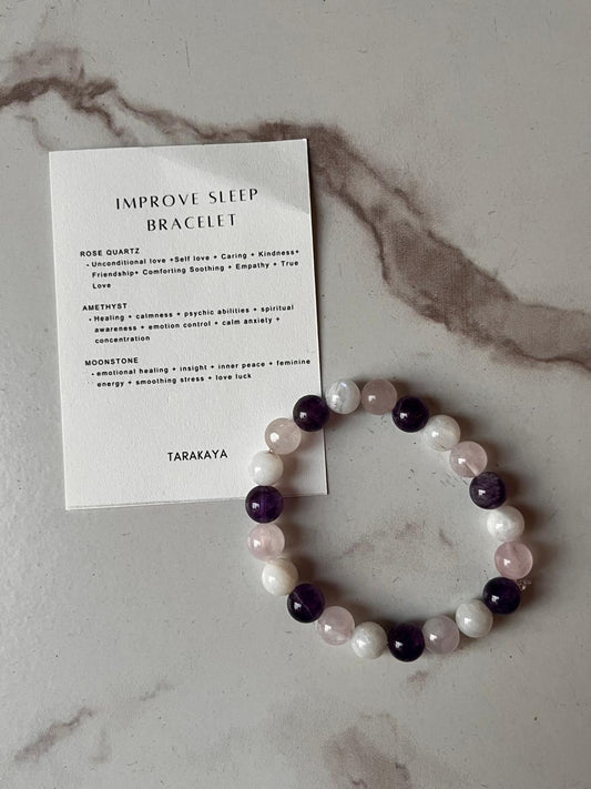 Intention- Improve Sleep 8MM natural crystal bracelet for restful nights
