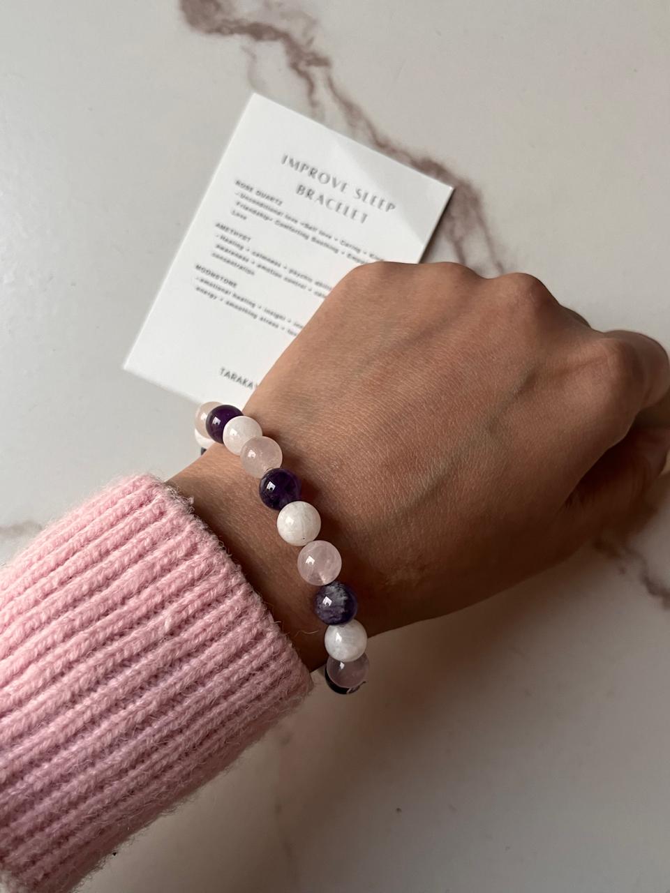 8MM natural crystal bracelet with intention to enhance sleep