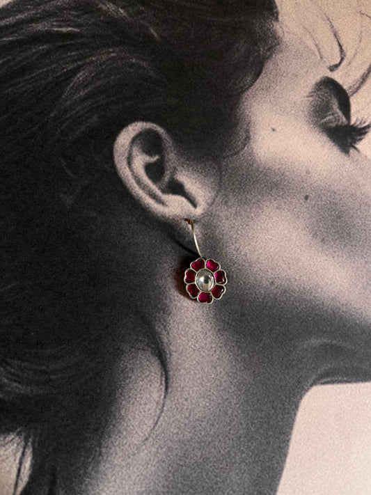 Traditional Kundan Meenakari silver earrings with a stunning pink design.
