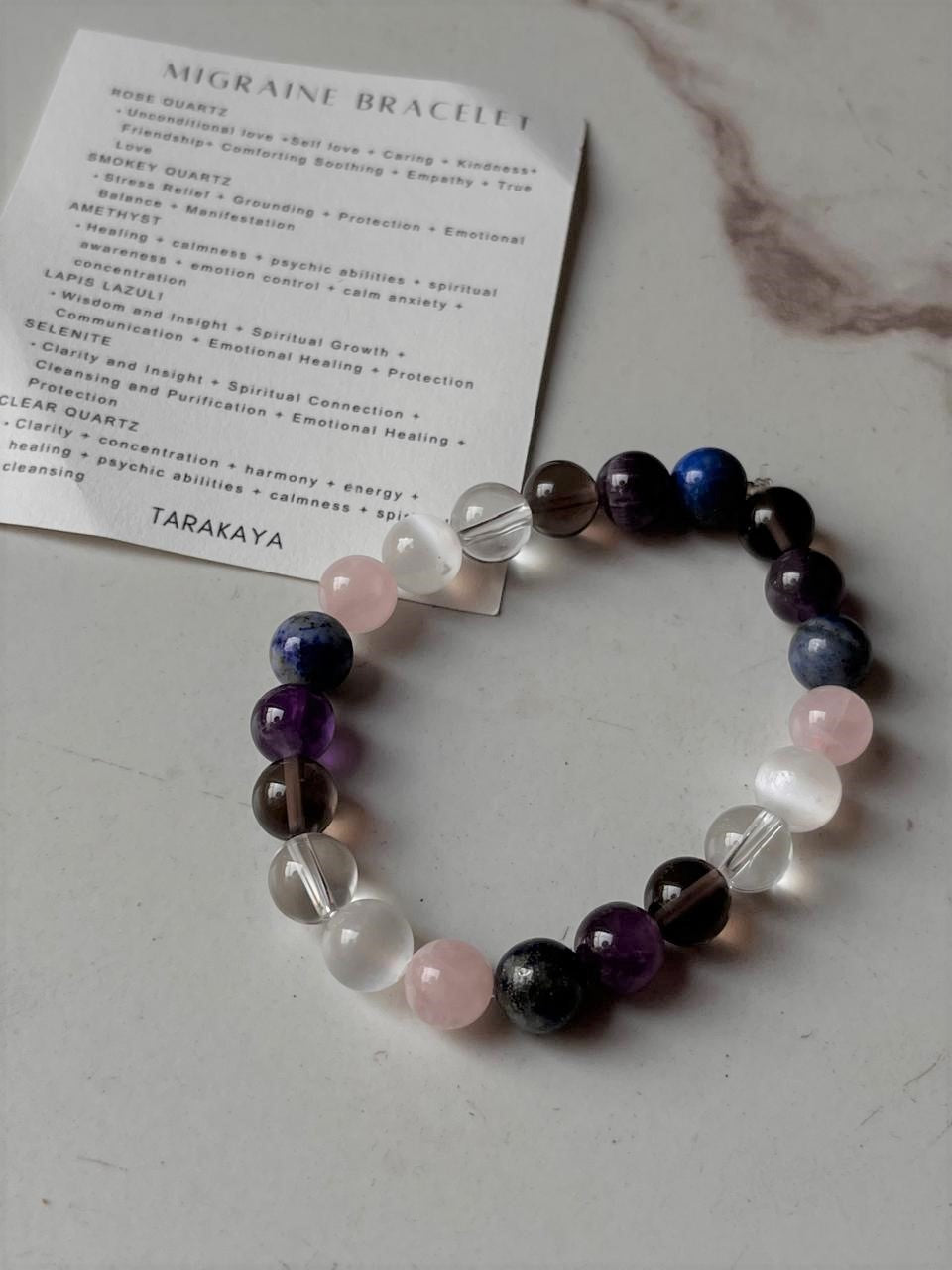 8MM natural crystal bracelet with intention to reduce migraine pain