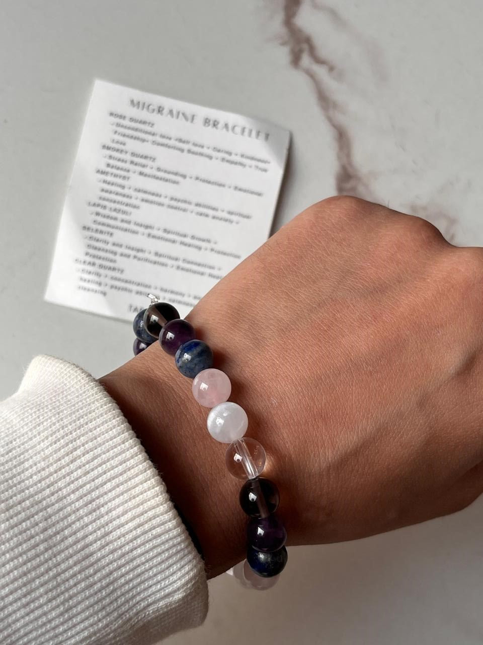 Migraine relief 8MM crystal bracelet with natural healing properties
