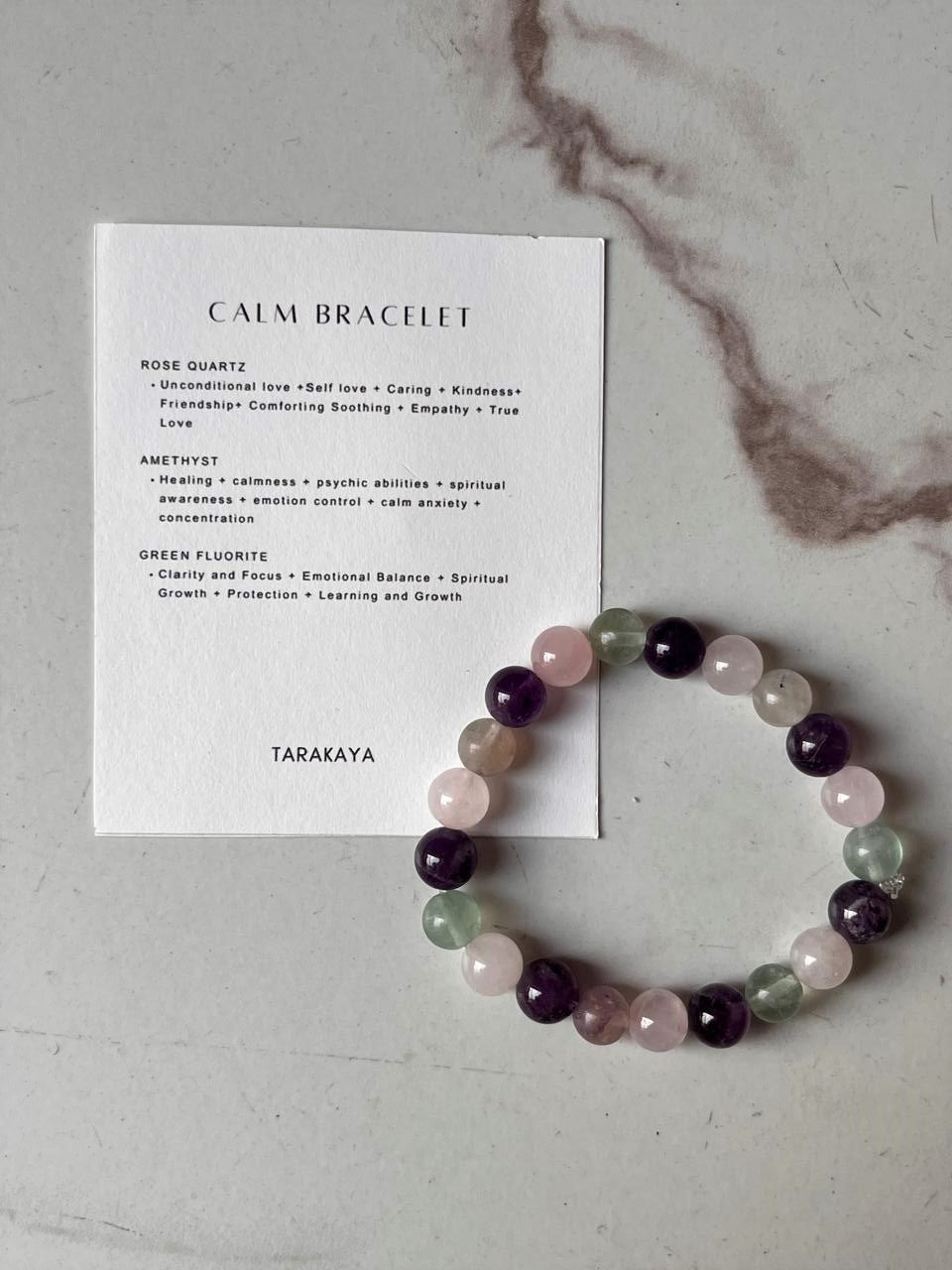8MM natural crystal bracelet with intention to calm