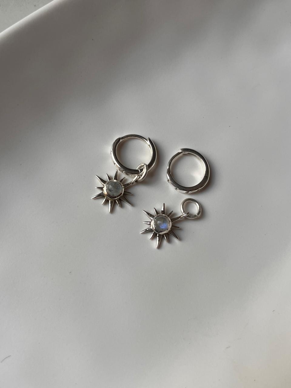 925 Silver Huggies with Sunshine Moonstone and CZ Stones for a Glamorous Look