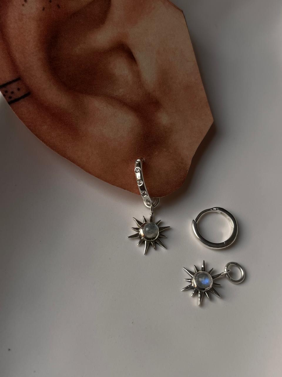 Handcrafted Sunshine Moonstone CZ 925 Silver Huggies for Chic Fashion