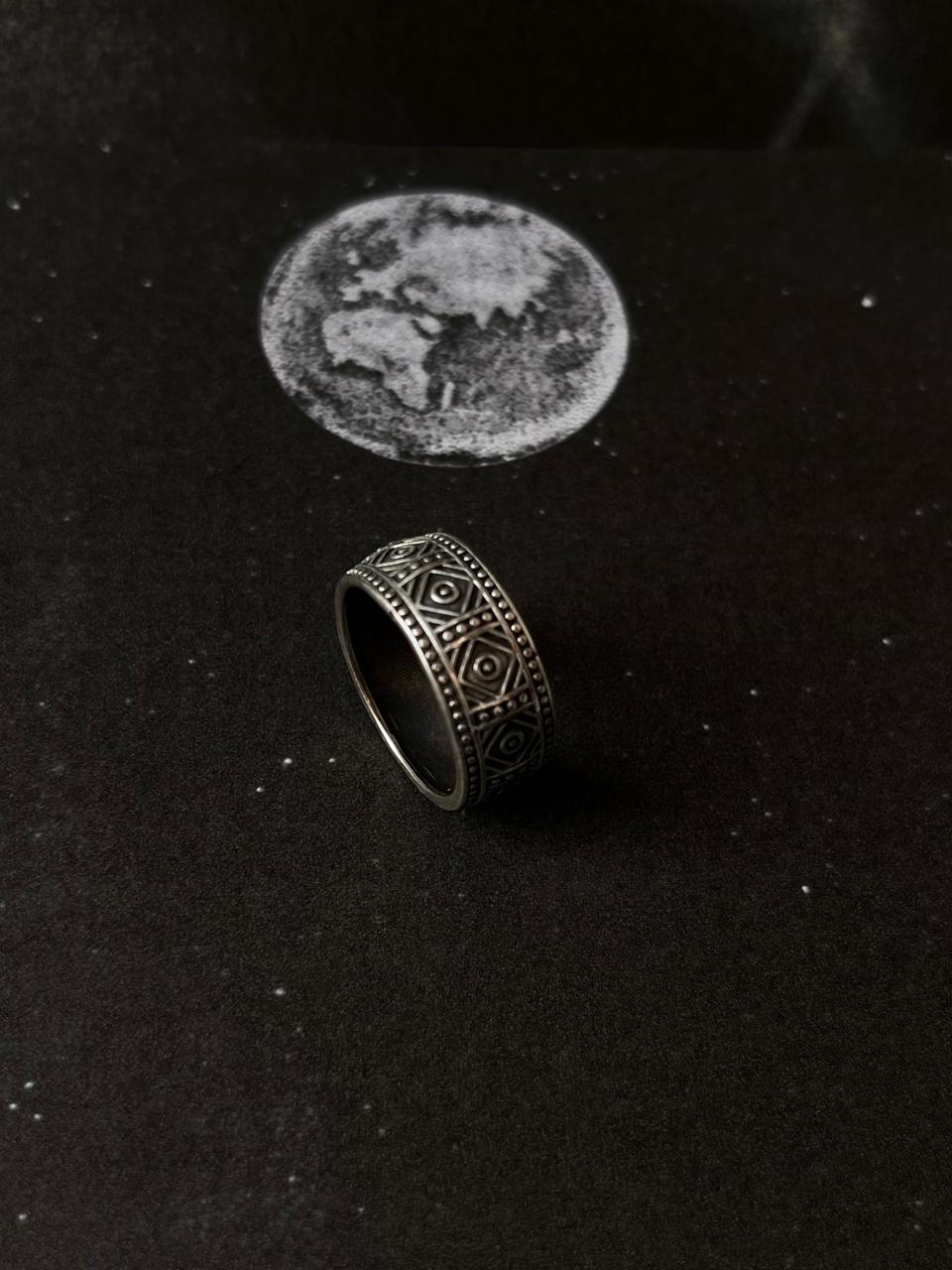 Tribal Relic Band 925 Silver Ring - Bold Tribal Design Silver Ring