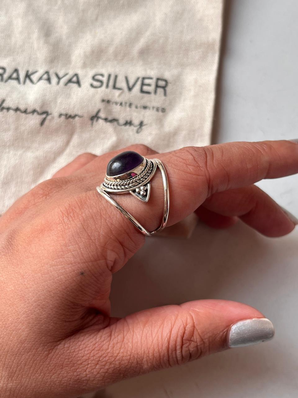 Boho Chic 925 Silver Amethyst Oval Statement Ring
