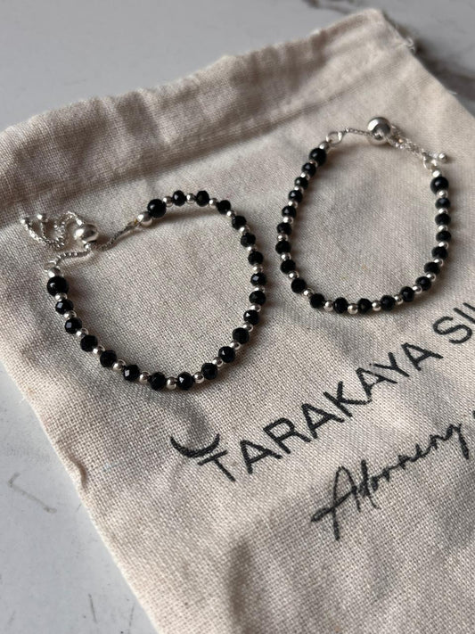 Black Bead Nazariya Bracelet for Kids in Adjustable 925 Silver