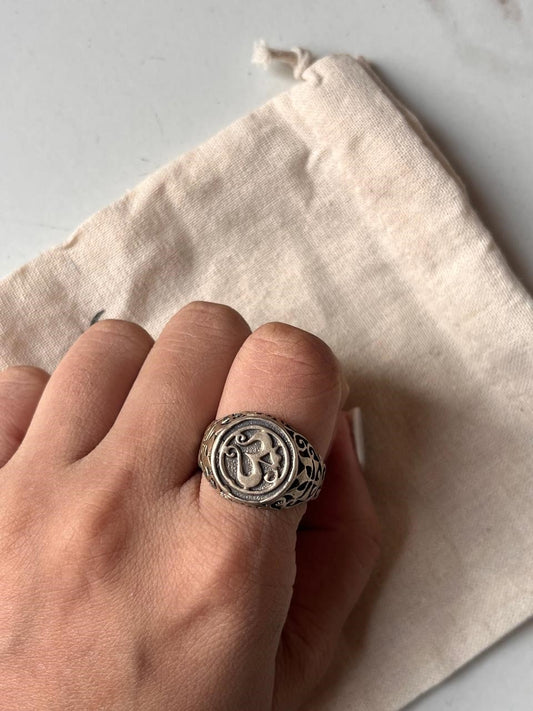Antique Om Aum Trishul 925 Silver Ring