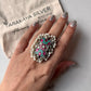 Antique Silver Adjustable Ring with Turquoise Meenakari and Kundan Pearls