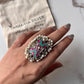 Antique Turquoise Meenakari Kundan Pearls 925 Silver Adjustable Ring