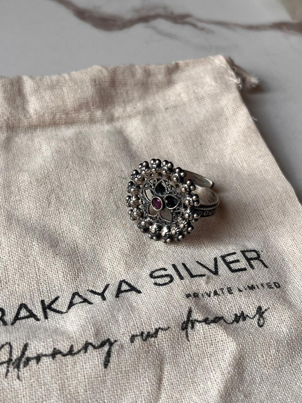 925 Silver Mandala Flower Kundan Ring with Vintage Style
