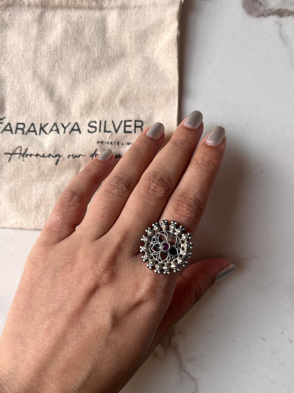 Elegant Antique Mandala Kundan 925 Silver Ring
