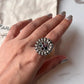 Antique Mandala Flower Kundan 925 Silver Ring