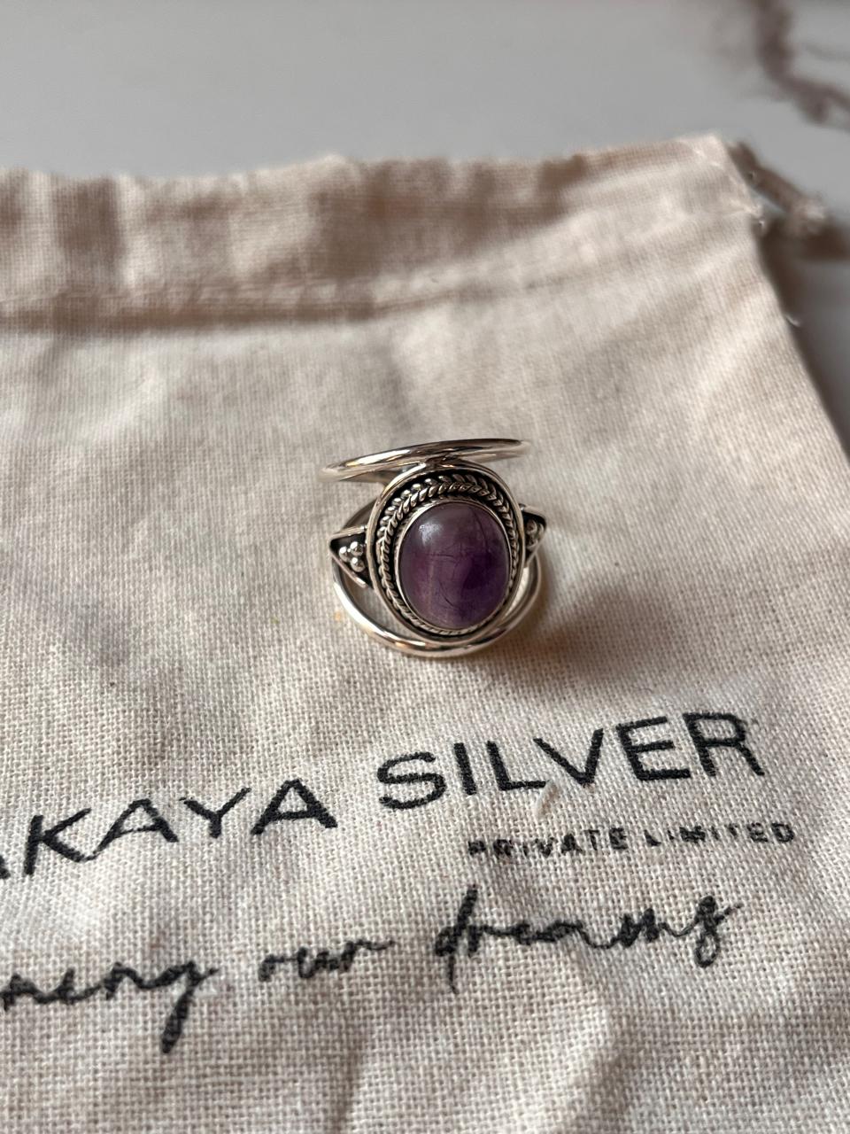 Stylish Amethyst Oval Boho Ring 925 Silver Jewelry