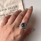 925 Silver Boho Ring with Large Oval Amethyst Gemstone