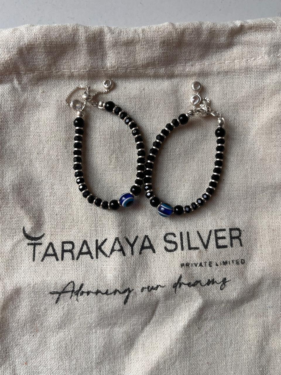 Evil Eye Nazariya Bracelet for Kids with Black Beads in 925 Silver