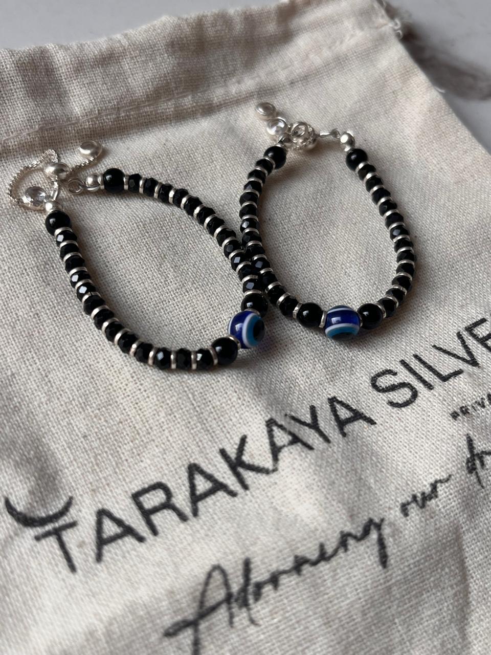 925 Silver Adjustable Kids Nazariya with Evil Eye and Black Beads