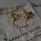 Elegant Gold Plated Kundan Polki Silver Ring with Fresh Water Pearl Chain