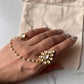 Gold Plated Kundan Polki Ring with Fresh Water Pearls and Double Band