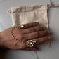 Gold Plated Kundan Polki Double Band Silver Ring with Fresh Water Pearls