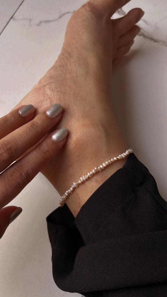 Basra Natural Freshwater Pearls 925 Silver Anklet