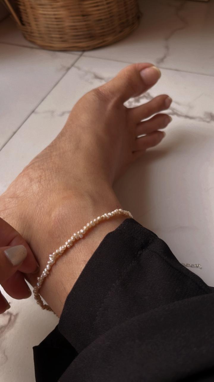 925 Silver Anklet with Natural Basra Freshwater Pearls