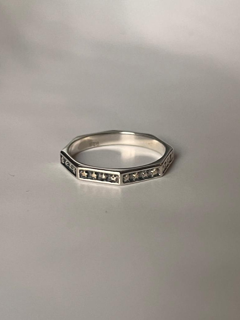 925 sterling silver star hexagon band ring