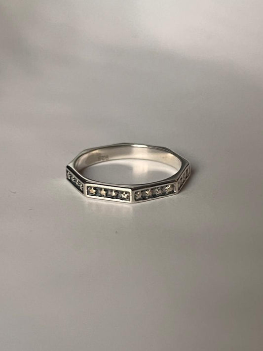 925 sterling silver star hexagon band ring