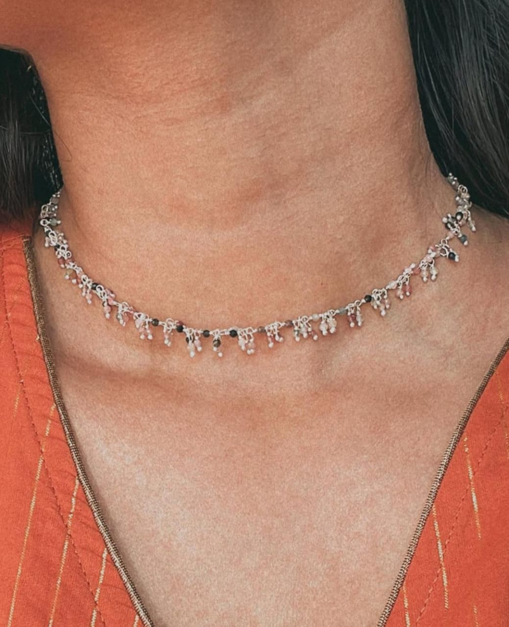 Multi Tourmaline Handcrafted Silver Choker Necklace for Women