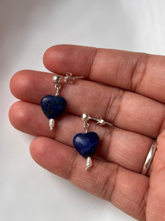 Lapis Lazuli Heart Crystal 925 Silver Studs