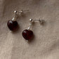 Garnet and Pearl Crystal Heart Shaped Stud Earrings