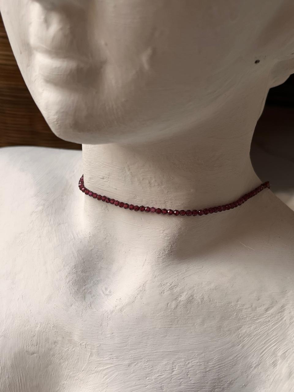 Handmade Garnet Round Faceted Necklace with 2MM Crystals