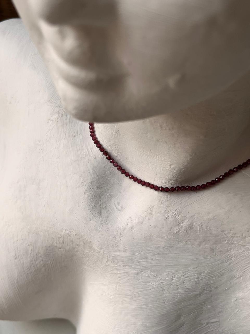 Elegant 2MM Garnet Round Faceted Necklace