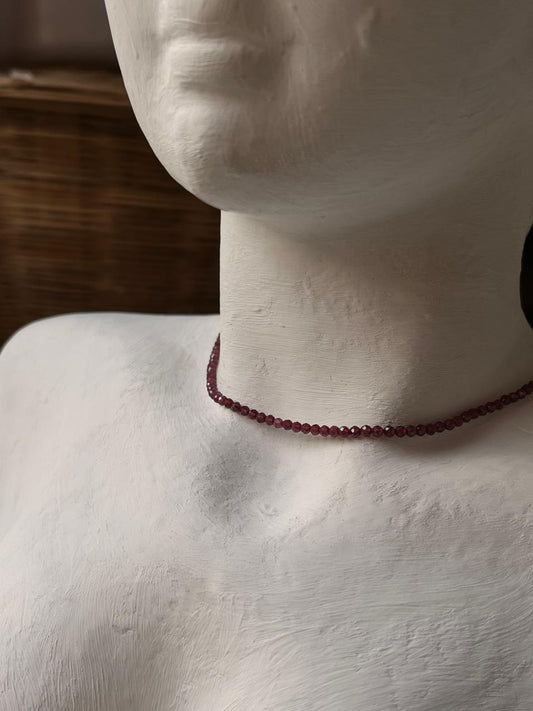 Garnet Round Faceted 2MM Natural Crystal Necklace