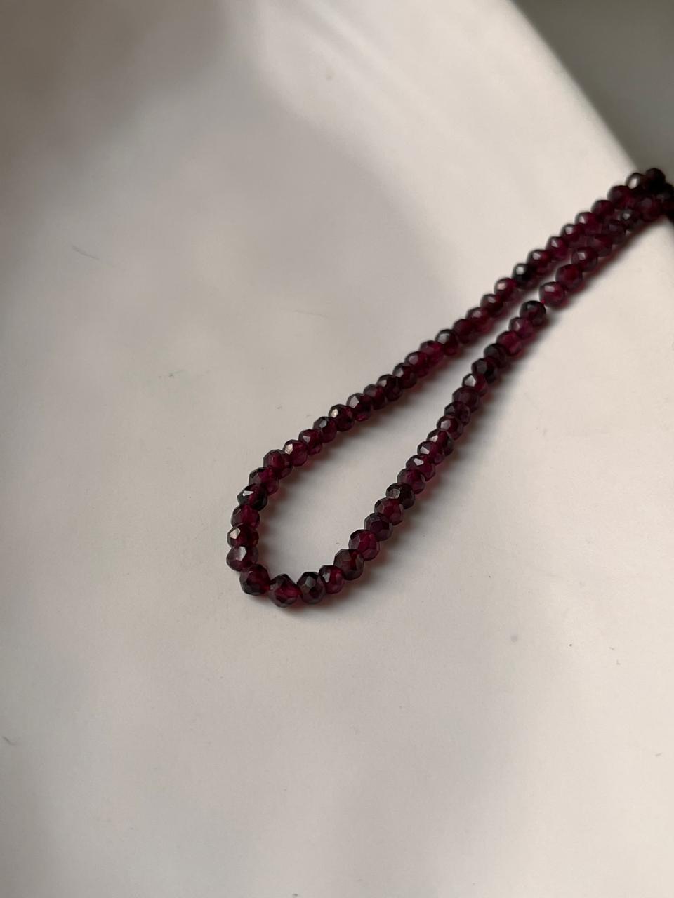 Natural Garnet 3-4mm Round Cut Crystal Necklace