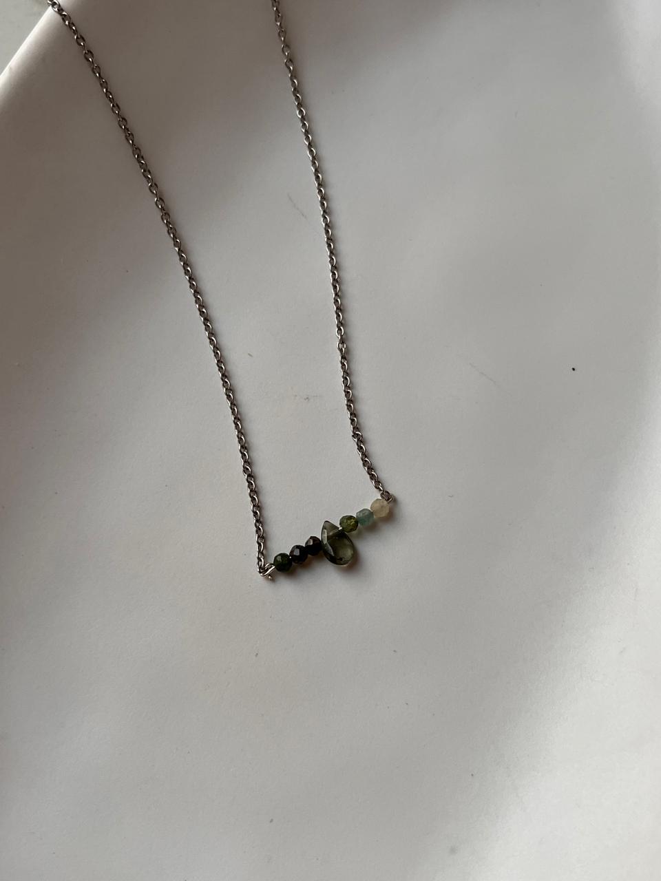 925 silver necklace with multi Green Tourmaline pear crystals for a chic look
