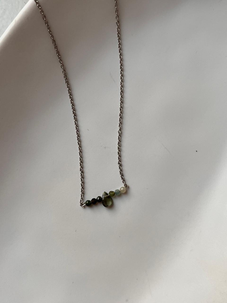 Stunning multi Green Tourmaline pear crystal necklace with 925 sterling silver