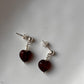 925 Silver Stud Earrings with Garnet Heart and Pearl Crystals
