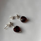 Elegant Garnet Heart and Pearl Crystal 925 Silver Studs